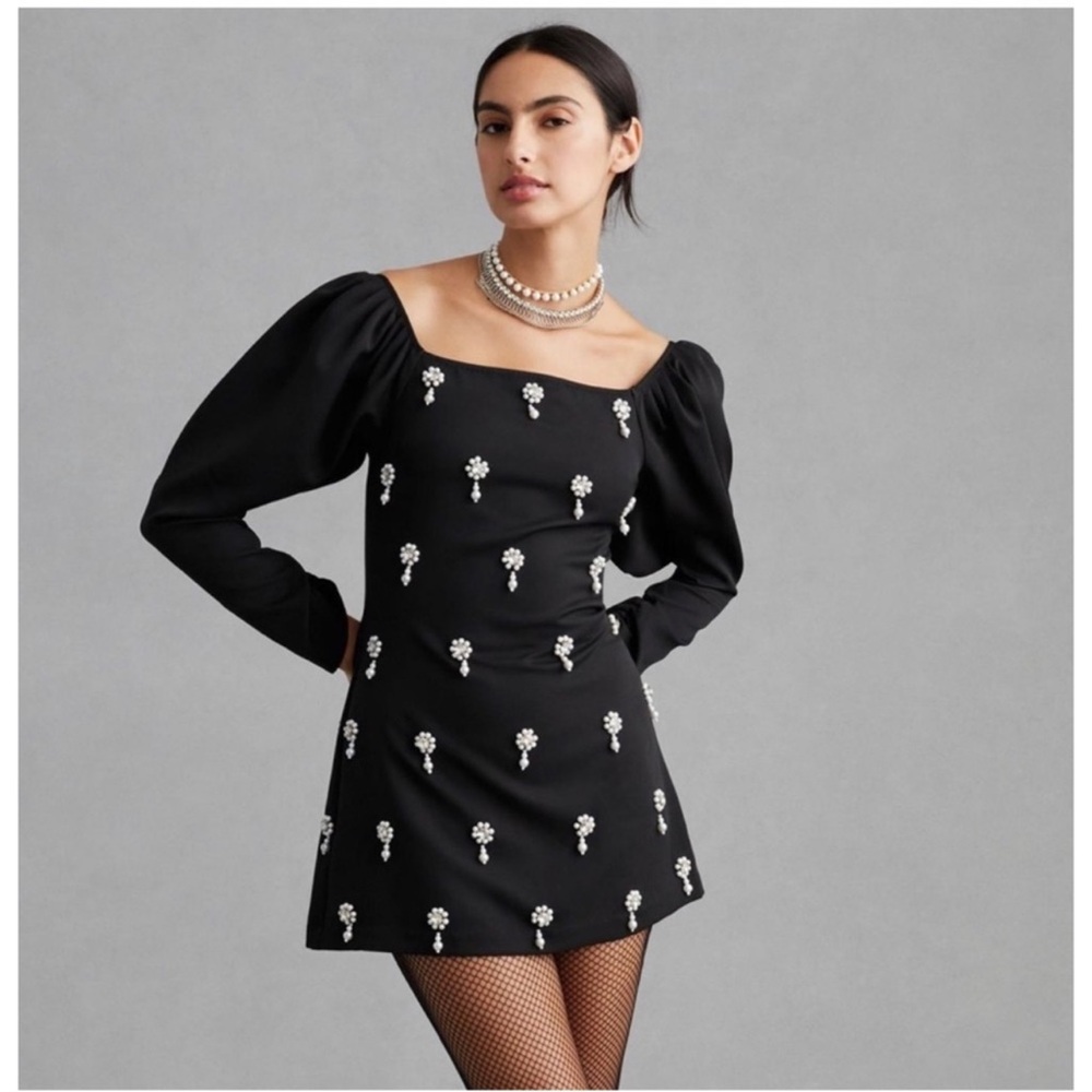 NOT SO SERIOUS BY PALLAVI MOHAN PEARL-EMBELLISHED MINI DRESS SIZE 2